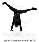 Vector Illustration of Silhouetted Boy Doing a Hand Stand with a Reflection or Shadow, on a White Background by AtStockIllustration