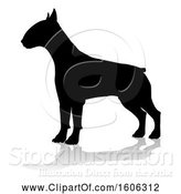 Vector Illustration of Silhouetted Bull Terrier Dog, with a Reflection or Shadow, on a White Background by AtStockIllustration