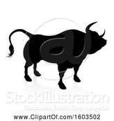 Vector Illustration of Silhouetted Bull, with a Reflection or Shadow, on a White Background by AtStockIllustration