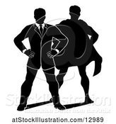 Vector Illustration of Silhouetted Business Man Standing with Folded Arms and a Super Hero Shadow by AtStockIllustration