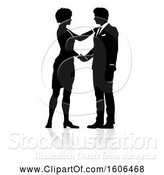 Vector Illustration of Silhouetted Businessman and Lady Shaking Hands, with a Reflection or Shadow by AtStockIllustration