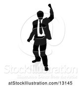 Vector Illustration of Silhouetted Businessman Cheering, with a Reflection or Shadow, on a White Background by AtStockIllustration