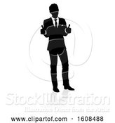 Vector Illustration of Silhouetted Businessman Holding Two Thumbs Up, with a Reflection or Shadow, on a White Background by AtStockIllustration