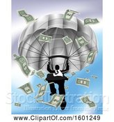 Vector Illustration of Silhouetted Businessman Parachuting, with Cash Money by AtStockIllustration