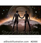 Vector Illustration of Silhouetted Businessmen Shaking Hands on Earth by AtStockIllustration