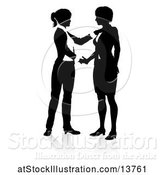 Vector Illustration of Silhouetted Businesswomen Shaking Hands, with a Shadow on a White Background by AtStockIllustration