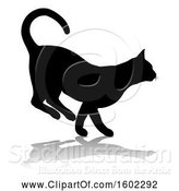 Vector Illustration of Silhouetted Cat, with a Shadow or Reflection, on a White Background by AtStockIllustration