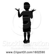 Vector Illustration of Silhouetted Child Shrugging, with a Shadow, on a White Background by AtStockIllustration