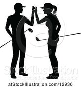 Vector Illustration of Silhouetted Couple Golfing by AtStockIllustration