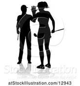 Vector Illustration of Silhouetted Couple Golfing, with a Reflection or Shadow, on a White Background by AtStockIllustration