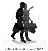 Vector Illustration of Silhouetted Couple Shopping, with a Reflection or Shadow, on a White Background by AtStockIllustration