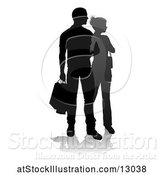 Vector Illustration of Silhouetted Couple Shopping, with a Reflection or Shadow, on a White Background by AtStockIllustration