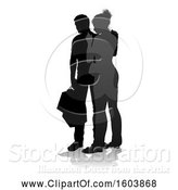 Vector Illustration of Silhouetted Couple Shopping, with a Reflection or Shadow, on a White Background by AtStockIllustration