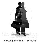 Vector Illustration of Silhouetted Couple Shopping, with a Reflection or Shadow, on a White Background by AtStockIllustration