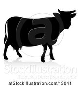 Vector Illustration of Silhouetted Cow, with a Reflection or Shadow, on a White Background by AtStockIllustration