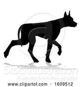 Vector Illustration of Silhouetted Doberman Dog, with a Reflection or Shadow, on a White Background by AtStockIllustration