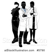 Vector Illustration of Silhouetted Doctors and Surgeons with Foled Arms by AtStockIllustration