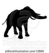 Vector Illustration of Silhouetted Elephant, with a Reflection, on a White Background by AtStockIllustration