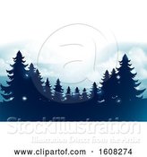 Vector Illustration of Silhouetted Evergreen Trees Under a Winter Sky by AtStockIllustration