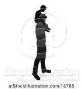 Vector Illustration of Silhouetted Father Carrying His Son on His Shoulders, with a Shadow on a White Background by AtStockIllustration