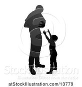 Vector Illustration of Silhouetted Father Playing Basketball with His Son, with a Shadow on a White Background by AtStockIllustration