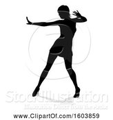 Vector Illustration of Silhouetted Female Dancer in Heels, with a Shadow, on a White Background by AtStockIllustration
