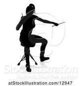 Vector Illustration of Silhouetted Female Drummer, with a Reflection or Shadow, on a White Background by AtStockIllustration