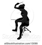 Vector Illustration of Silhouetted Female Drummer, with a Reflection or Shadow, on a White Background by AtStockIllustration