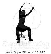 Vector Illustration of Silhouetted Female Drummer, with a Reflection or Shadow, on a White Background by AtStockIllustration