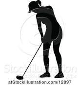 Vector Illustration of Silhouetted Female Golfer by AtStockIllustration