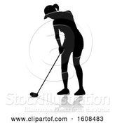 Vector Illustration of Silhouetted Female Golfer, with a Reflection or Shadow, on a White Background by AtStockIllustration