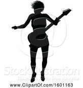 Vector Illustration of Silhouetted Female Guitarist by AtStockIllustration