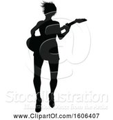 Vector Illustration of Silhouetted Female Guitarist by AtStockIllustration