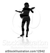 Vector Illustration of Silhouetted Female Guitarist, with a Reflection or Shadow, on a White Background by AtStockIllustration