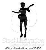 Vector Illustration of Silhouetted Female Guitarist, with a Reflection or Shadow, on a White Background by AtStockIllustration