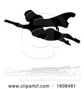 Vector Illustration of Silhouetted Flying Female Super Hero, with a Reflection or Shadow, on a White Background by AtStockIllustration