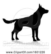 Vector Illustration of Silhouetted German Shepherd Dog, with a Reflection or Shadow, on a White Background by AtStockIllustration