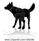 Vector Illustration of Silhouetted German Shepherd Dog, with a Reflection or Shadow, on a White Background by AtStockIllustration