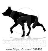 Vector Illustration of Silhouetted German Shepherd Dog, with a Reflection or Shadow, on a White Background by AtStockIllustration