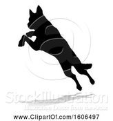 Vector Illustration of Silhouetted German Shepherd Dog, with a Reflection or Shadow, on a White Background by AtStockIllustration