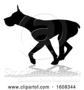 Vector Illustration of Silhouetted Great Dane Dog, with a Reflection or Shadow, on a White Background by AtStockIllustration