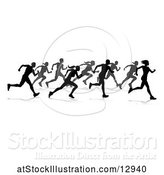 Vector Illustration of Silhouetted Group of Runners, with Reflections or Shadows, on a White Background by AtStockIllustration