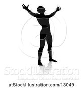 Vector Illustration of Silhouetted Guy Holding His Arms up to the Sky, with a Reflection or Shadow, on a White Background by AtStockIllustration