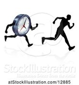 Vector Illustration of Silhouetted Guy Racing a Clock Character by AtStockIllustration