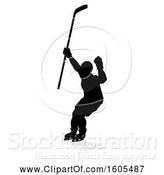 Vector Illustration of Silhouetted Hockey Player, with a Reflection or Shadow, on a White Background by AtStockIllustration