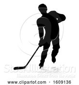 Vector Illustration of Silhouetted Hockey Player, with a Reflection or Shadow, on a White Background by AtStockIllustration
