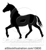 Vector Illustration of Silhouetted Horse Trotting, with a Reflection or Shadow by AtStockIllustration