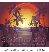 Vector Illustration of Silhouetted Ladies Dancing on a Tropical Beach by AtStockIllustration