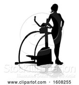 Vector Illustration of Silhouetted Lady by a Stair Stepper, with a Shadow, on a White Background by AtStockIllustration