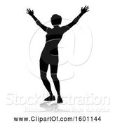 Vector Illustration of Silhouetted Lady Cheering, with a Shadow, on a White Background by AtStockIllustration